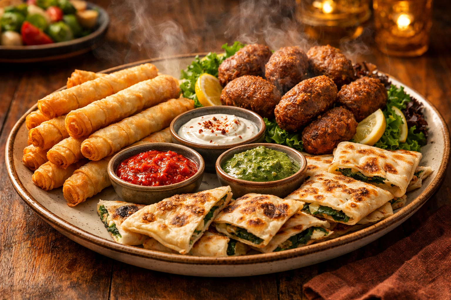 Sicak borek ve kofte tabagi